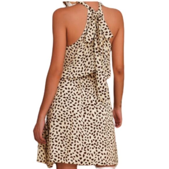 Coeur DE Vague Dress Cream Brown Print Sleeveless Halter Tie Back Dress Medium - Picture 5 of 12
